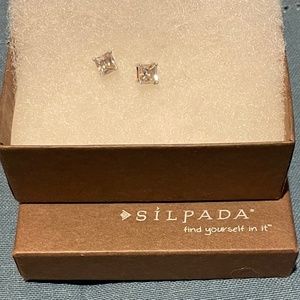 Rare Silpada Sterling Silver Square Cubic Zirconia Post Earrings